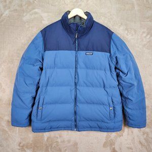 Patagonia Bivy Down Jacket 2Tone Blue Full Zip Snap Buttons Men's Size XXL 2XL